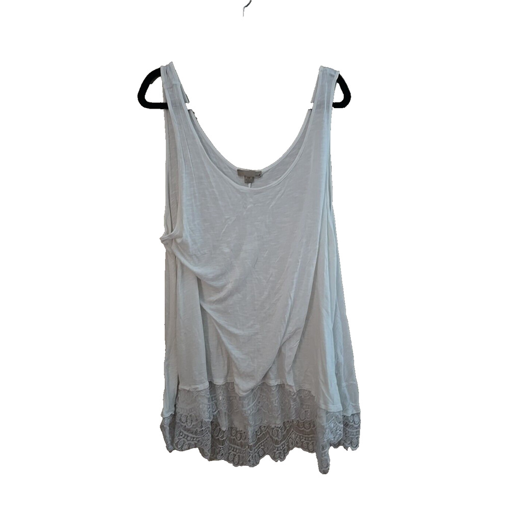 One A White Scoop Neck Lace Hem Lightweight Sleeveless Tank Top Womans Size 3X